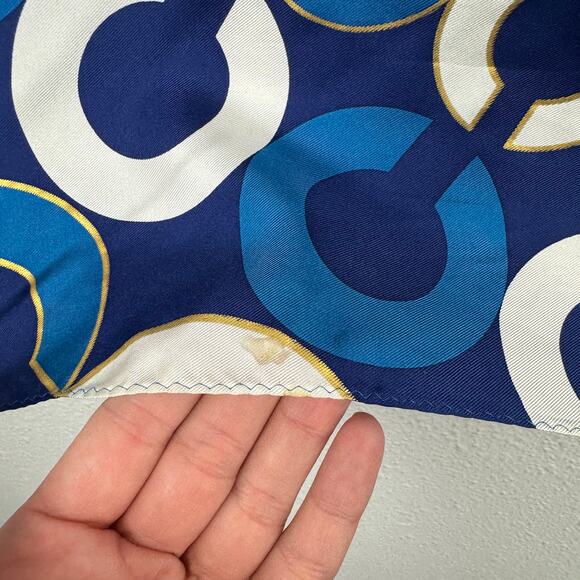 Coach Signature Silk Scarf Blue Circles 31 X 31 - Picture 6 of 6